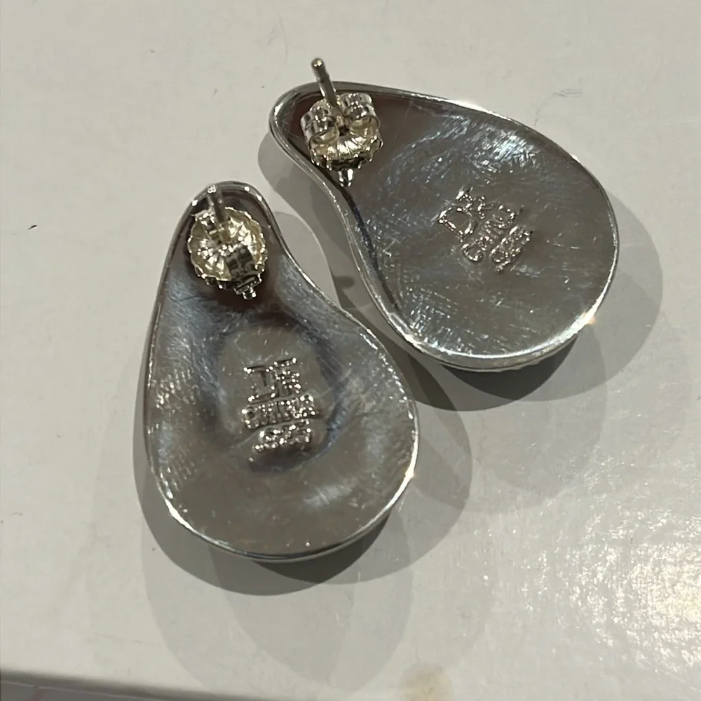 Jay King DTR Sterling Silver Brown Agate Tear Drop Pierced Earrings Southwestern - Picture 4 of 5